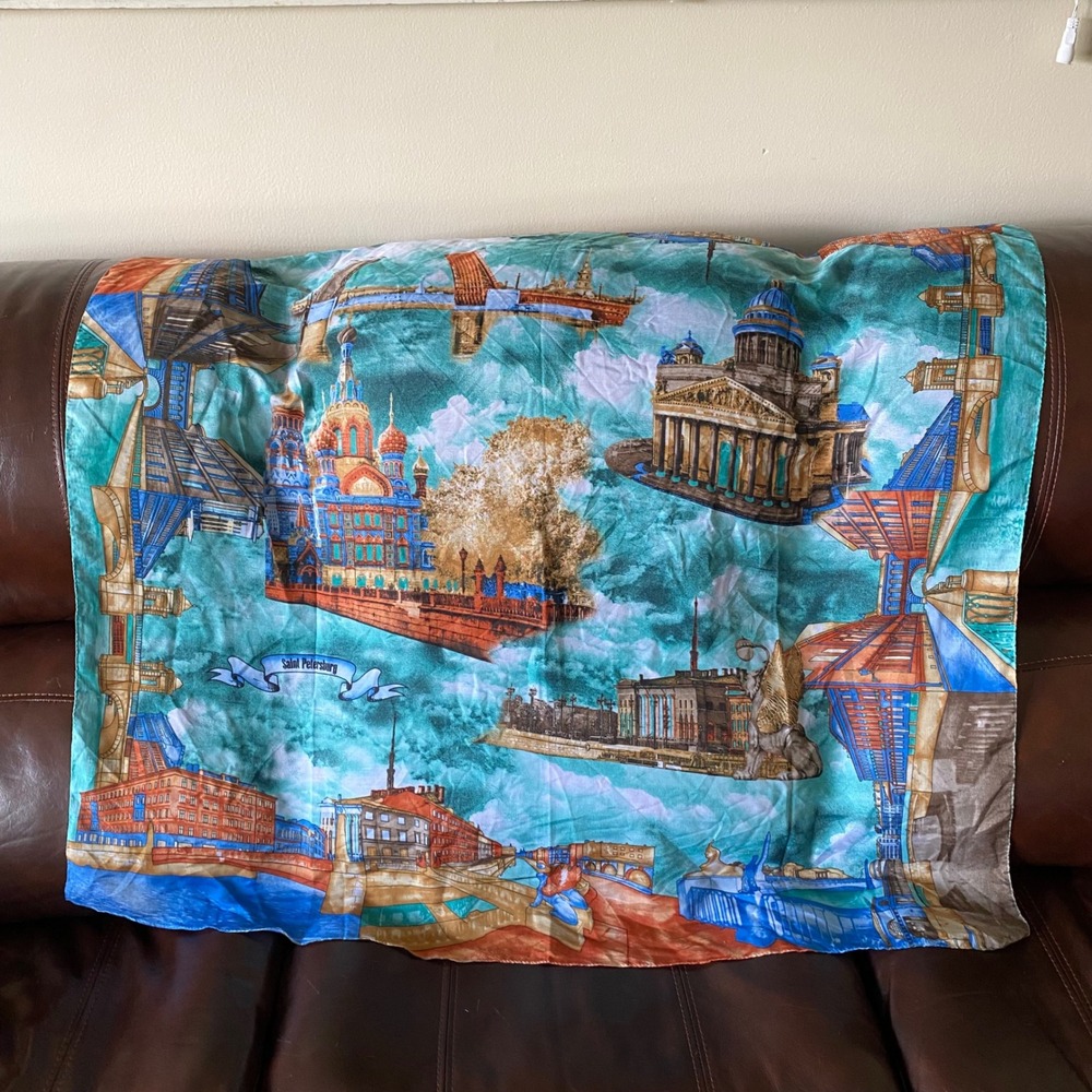 Saint Petersburg Russia Souvenir Graphic Print Square Scarf Blue Multicolor